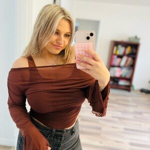 SHEIN Brown Off-Shoulder Crop Top